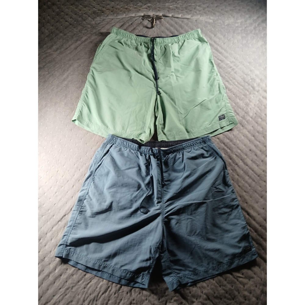 Lot of 2 Vintage LL Bean Supplex Nylon Swim Trunks Shorts Green Blue XL Y2K